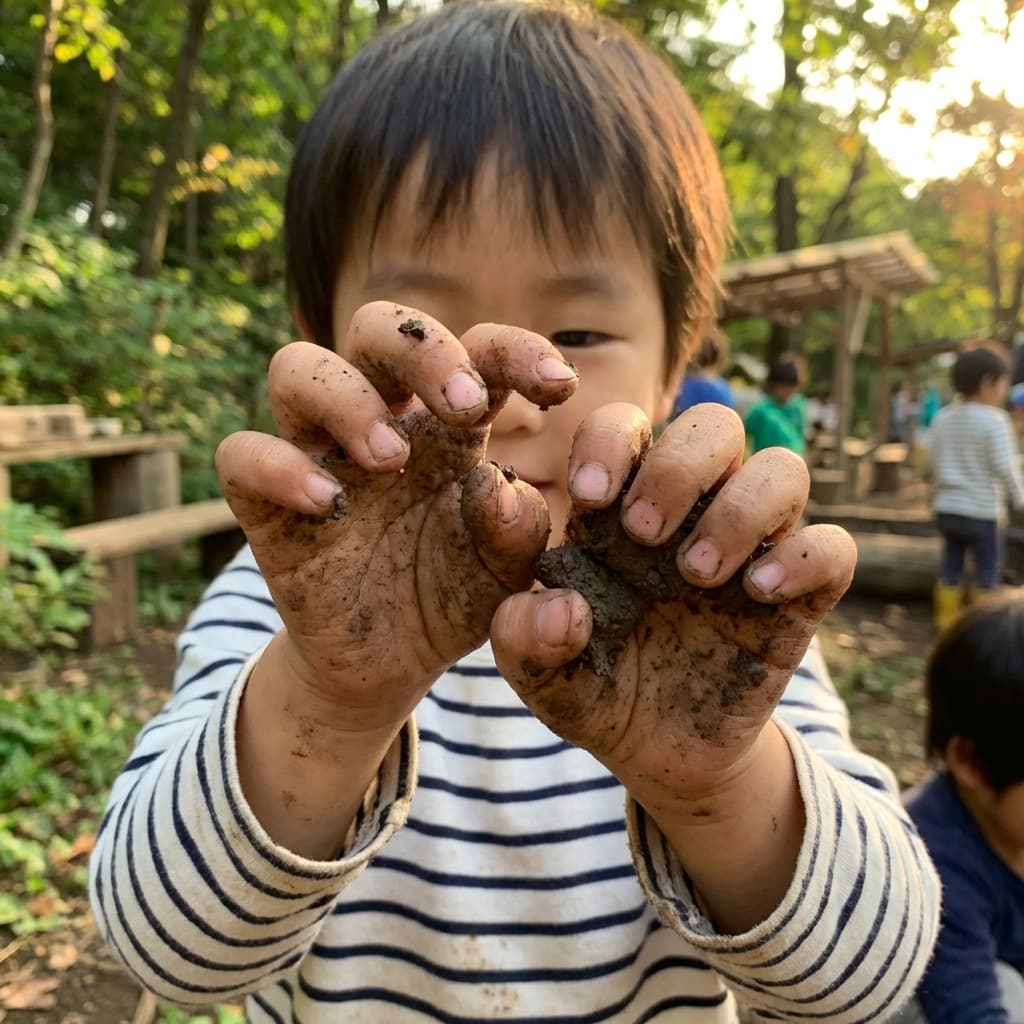 Muddy hands playing in nature