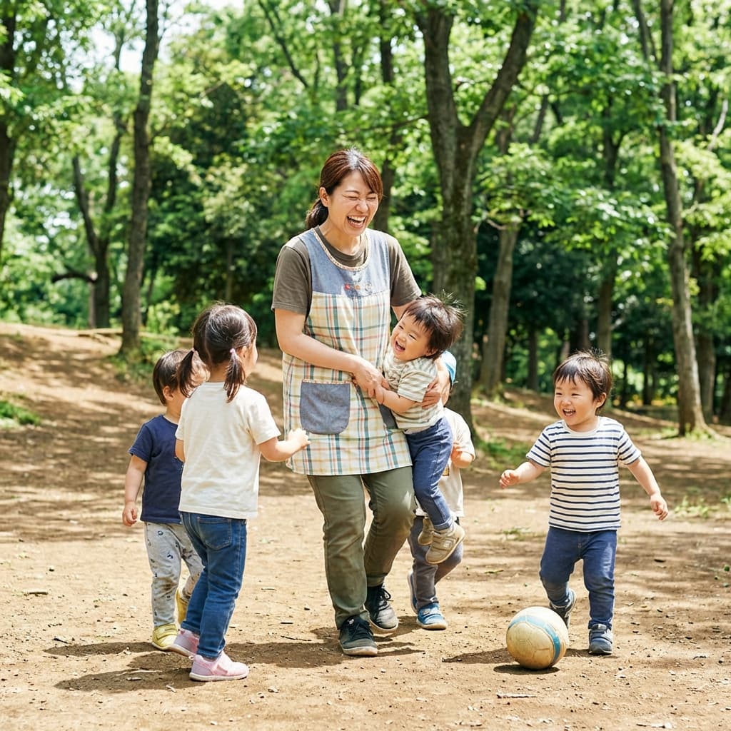 Teacher laughing with child