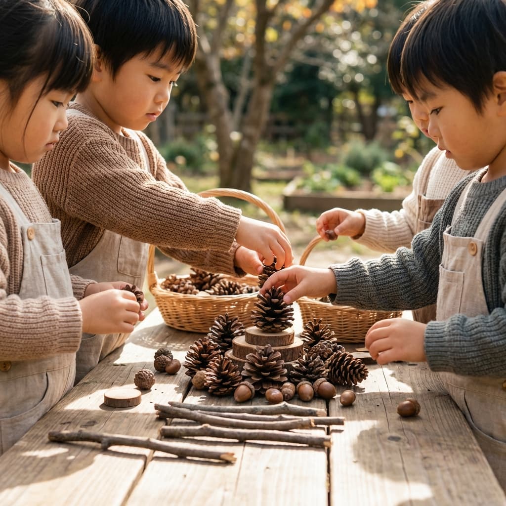 Children playing with natural materials