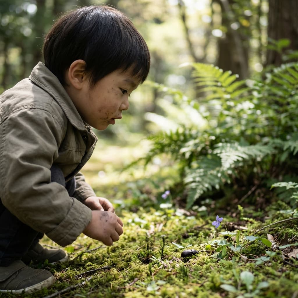 Children looking at nature intently